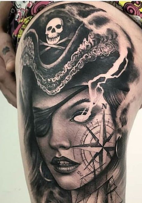 Pirate Lady Tattoo, Pirate Tattoo Sketch, Pirate Tattoo Sleeve, Pirate Girl Tattoos, Jack Tattoo, Chicanas Tattoo, Skull Art Tattoo, Pirate Tattoo, Forearm Band Tattoos