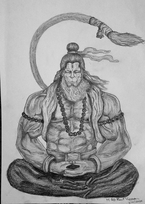 Hanuman Sketch Art, Pencil Colour Drawing Ideas, Drawing Ideas God, Colour Drawing Ideas, Hanuman Sketch, Pencil Colour Drawing, Ravi Varma, Drawing Skull, Colour Drawing