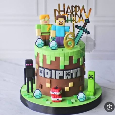 Minecraft Cakes For Boys, Minecraft Cake Design, Minecraft Cake Ideas, Minecraft Cake Designs, Minecraft Cakes, Minecraft Birthday Cake, Minecraft Theme, Sixth Birthday, 9th Birthday Parties