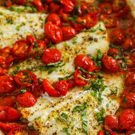 Baked Cod with Tomatoes & Capers - Spend With Pennies Cod With Tomatoes, Baked Haddock, Haddock Recipes, Salmon Croquettes, Spend With Pennies, Easy Fish Recipes, Baked Cod, Creamy Mushroom Sauce, Cod Recipes