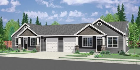 3 Bedroom 2 Bath Ranch Duplex House Plan, With Garage, D-663 Cheap Duplex House Plans, Craftsman Duplex House Plans, Townhouse Plans With Garage, Duplex Floor Plans With Garage, 3 Bedroom Duplex Floor Plans, 2 Bedroom Duplex Floor Plans, Duplex House Plans 3 Bedroom, 3 Bedroom Duplex House Plans, Triplex House Plans