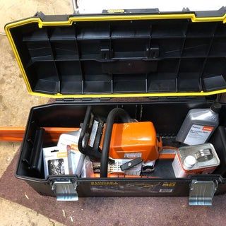 Toolbox Into Chainsaw Case: 4 Steps (with Pictures) Atv Storage Box Ideas, Chainsaw Case Storage, Chainsaw Box Diy, Chainsaw Storage Box Diy, Chainsaw Box Storage, Chainsaw Storage Ideas, Chainsaw Storage, Chainsaw Case, Firewood Processor