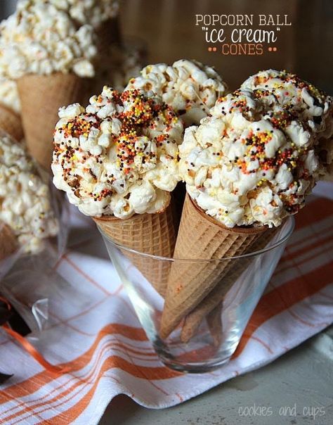 Oreo Food, Ice Cream Cones Recipe, Popcorn Ball, Popcorn Ice Cream, Popcorn Balls Recipe, Marshmallow Popcorn, Popcorn Treats, Popcorn Balls, Popcorn Snacks