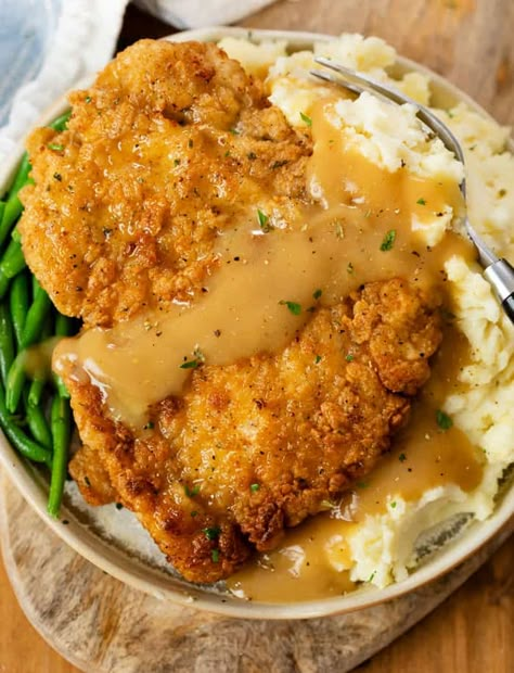 Chicken With Gravy, Brown Gravy Recipe, Country Fried Chicken, The Cozy Cook, Chicken Fried Steak Recipe, Cozy Cook, Fried Steak Recipes, Country Fried, Fried Chicken Breast