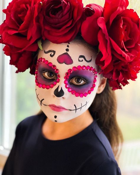 Day Of The Dead Make Up Kids, Girls Day Of The Dead Makeup, Day Of Dead Makeup Kids, Kids Day Of The Dead Outfit, Day Of The Dead Makeup Tutorial Easy, Catrina Kids Makeup, Day Of The Dead Kids Makeup, Day Of The Dead Face Paint Kids, Kids Sugar Skull Makeup