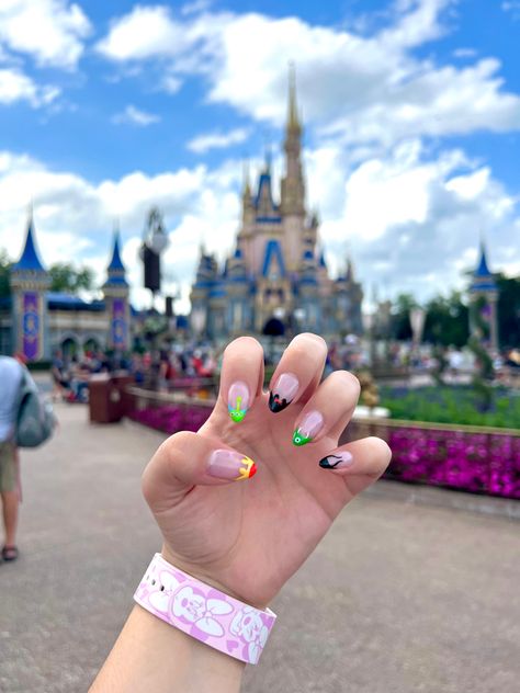 Moana Nails Disney, Disney Nails Aesthetic, Disney Castle Nails, Aesthetic Disney Nails, Orlando Nails, Tangled Nails, Disney World Nails, Dance Nails, Disney Princess Nails