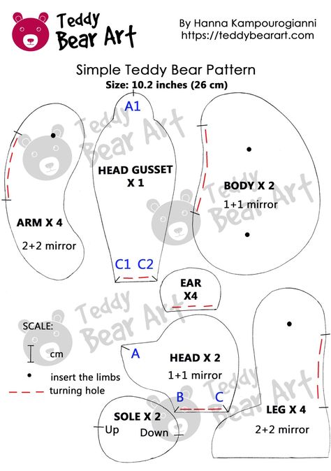 Simple Teddy Bear Sewing Pattern: Attaching Limbs – Thread and Buttons vs. Cotter Pins - Teddy Bear Art Easy Teddy Bear Patterns Free Printable, Teddy Bear Pattern Free Printable, Bear Patterns Free Sewing, Teddy Bear Template, Bear Patterns Sewing, Teddy Bear Art, Bear Sewing Pattern, Memory Items, Bear Template