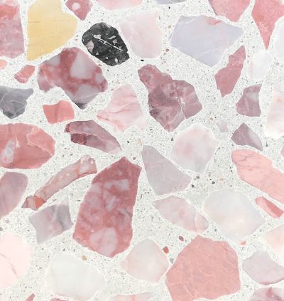 Pink Terrazzo Bathroom, Pink Terrazzo Tile, Terrazzo Pink, Terrazzo Texture, Pink Terrazzo, Statement Tiles, Pink Bathroom Decor, Penny Round Tiles, Terrazzo Tile