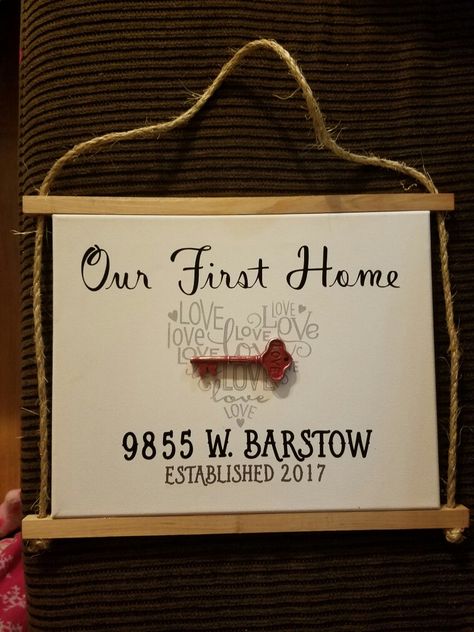 New Home Shadow Box Ideas, New Home Wood Sign Ideas, New Home Owner Signs, New Home Signs Personalized, Our First Home Shadow Box House Keys, Living Room Decor Lights, Love Wood Sign, Personalized Wood Signs, Repurposed Wood