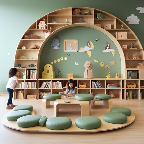 Innovative Reading Corner 🔆 #MontessoriBed #ChildFurniture #ToddlerRoomDecor #NaturalMaterials #WoodenToys #KidsRoomInspiration #MontessoriHome #EcoFriendlyKids #ToddlerSleep #ParentingIdeas Furniture For Classroom, Kindergarten Reading Corner Ideas, Reading Corner Daycare, Kindergarden Interiors, Reading Space Design, Kids Library Design, Children Library Design, Kindergarten Design Ideas, Kindergarten Reading Corner