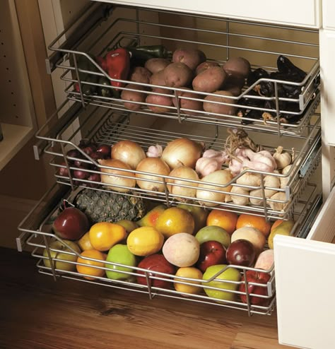 Wire Pull Out Baskets Storing Produce, Onion Storage, Home Pantry, Kitchen And Pantry, A Place For Everything, Pantry Ideas, Pantry Storage, Trendy Kitchen, Pantry Organization