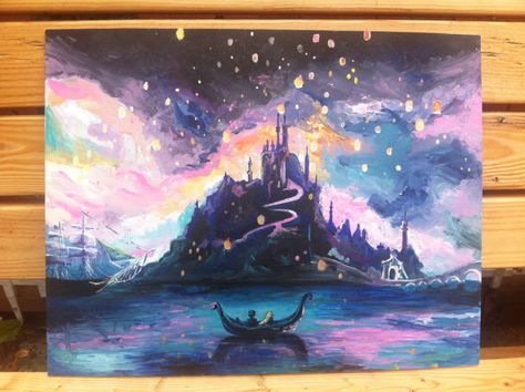 Tangled Etsy listing at https://www.etsy.com/listing/195468227/hand-painted-acrylic-painting-of-lantern Tangled Painting, Heart Artwork, Disney Canvas, Disney Paintings, Wine And Canvas, Watercolor Projects, Small Canvas Art, Art Painting Acrylic, Chalk Art