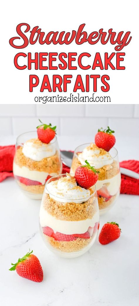 These Strawberry Cheesecake Parfaits are so easy to make with a few simple ingredients. These delicious fresh strawberry parfaits are the perfect summer dessert and can be made in about 20 minutes. Beach Snack Ideas, Strawberry Cheesecake Parfait, Strawberry Parfaits, Easy Lemon Tart, Brunch Parfait, Strawberry Cheesecake Parfaits, Air Fryer Apple Pie, Cheesecake Parfait, Tres Leches Cake Recipe