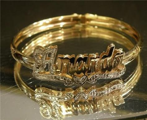 Name Bracelet/ Name Bangle – MyFancyBoutique Name Plate Bracelet, 3d Bracelet, Bracelet Bangle Gold, Custom Gold Jewelry, Double Name, Script Letters, Diy Jewelry To Sell, Dope Jewelry Accessories, Bangle Gold