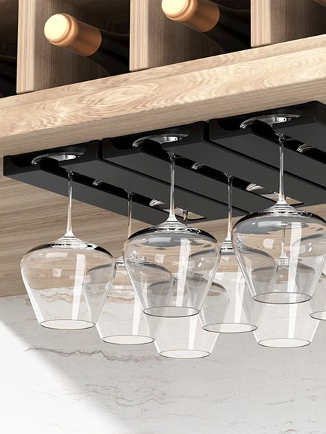 Black  Collar  Plastic  Hanging Storage Racks Embellished   Storage & Organization Wine Cabinet Kitchen, Wine Glass Hanger, Hanging Wine Glass Rack, Stemware Rack, Kitchen Cups, Hanging Cabinet, Wine Glass Rack, Glas Art, Glass Rack