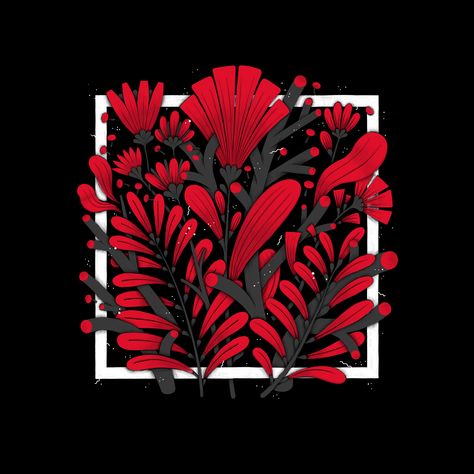 Red Black Design Graphic, Red Black Illustration, Red Black White Art, Black White And Red Art, Black And Red Graphic Design, Red And Black Illustration, Red Flower Illustration, Black And Red Art, Red Graphic Design