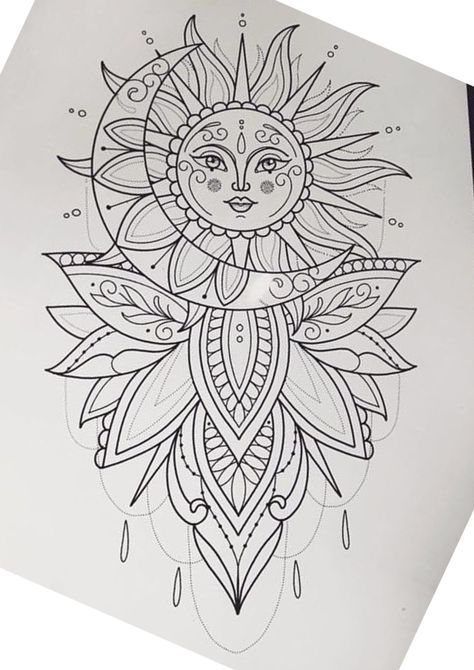 Mandala Sun Tattoo, Mandela Tattoo, Sun And Moon Mandala, Tattoo 2024, Moon Mandala, Leather Ideas, Tattoo Project, Bird Wings, Best Sleeve Tattoos