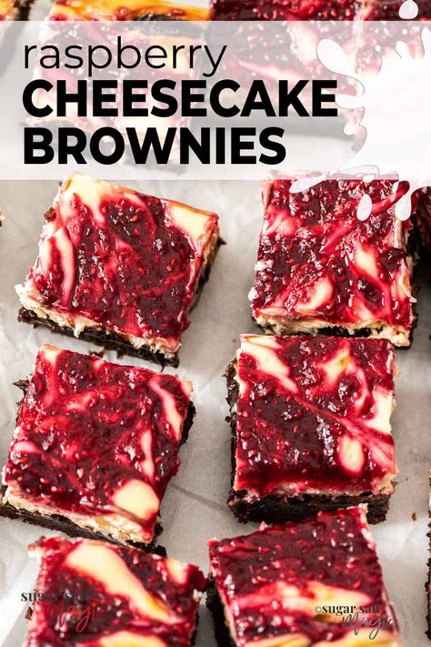 Fudgy chocolate brownies, topped with creamy cheesecake and raspberry compote swirl, these raspberry cheesecake brownies are a decadent dessert, perfect for any occasion. Sweet, tangy raspberry cheesecake balancing out the rich fudgy chocolate brownies is definitely what these raspberry cheesecake brownies are all about. They’re indulgence at it’s finest. #sugarsaltmagic #brownies #cheesecake #cheesecakebrownies Raspberry Cheesecake Brownies, Cheesecake Swirl Brownies, Cheesecake Brownie, Brownie Cheesecake, Summer Sweets, Swirl Brownies, Cheesecake Brownies, Raspberry Cheesecake, Creamy Cheesecake