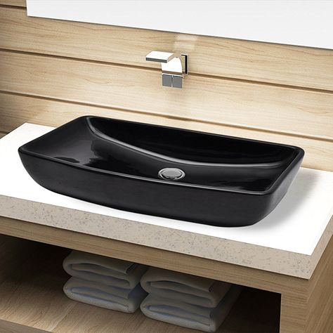 VidaXL Ceramic Bathroom Sink Basin Black Rectangular: Amazon.co.uk: DIY & Tools Stone Bathroom Sink, Ceramic Bathroom Sink, Ceramic Bathroom, Sink Basin, Pedestal Sinks, Vanity Accessories, Diy Plumbing, Plumbing Bathroom, Countertop Basin