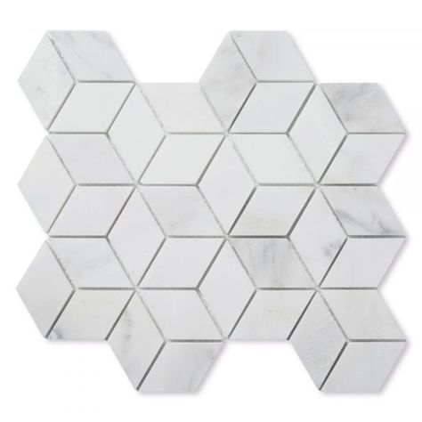 Sample: Casablanca Carrara Marble - Honed - Diamond Mosaic Riad Tile, Moms Kitchen, Cement Tile Shop, Tile Layout, Tile Trends, Diy Bathroom Remodel, Marble Mosaic Tiles, Hexagonal Mosaic, Bathroom Top