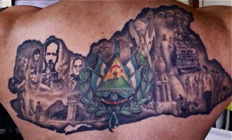 El Salvador Tattoo Back Piece El Salvador Bird Tattoo, El Salvador Tattoo, El Salvador Tattoo Ideas, El Salvador Drawing Ideas, El Salvador Flag Tattoo, Salvador Dali Tattoo, El Salvador Wall Art, Native American Tattoo Designs, Soldier Tattoo