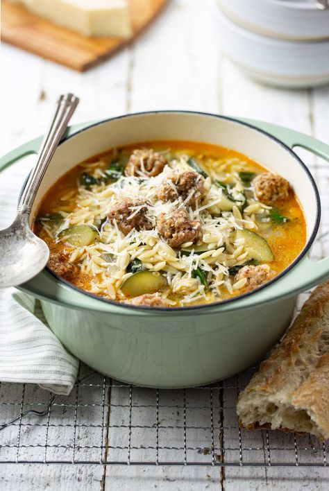 Meatball Orzo Soup, Meatball Orzo, Meatballs Pasta, Italian Meatball Soup, Italian Meatball, Orzo Soup, Fall Soup, Italian Soup, Italian Meatballs