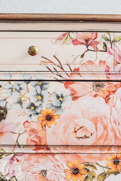 Pink Dresser, Floral Furniture, Furniture Painting Techniques, Dressers Makeover, Dresser Makeover, Distressed Furniture, Lost And Found, Painting Furniture Diy, Happy Paintings