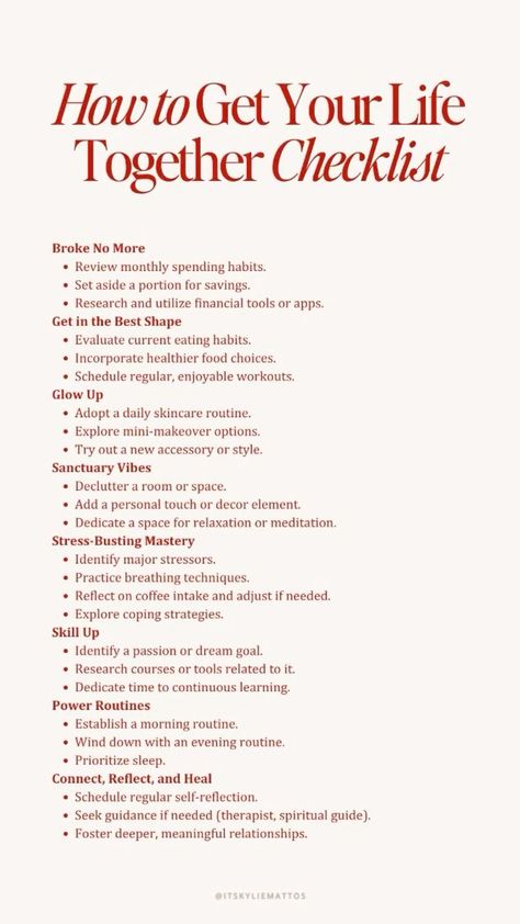 Get Your Life Together Checklist, Get Your Life Together, Practicing Self Love, Self Care Bullet Journal, Get My Life Together, Get Your Life, Daily Skin Care Routine, Mental And Emotional Health, Self Care Activities
