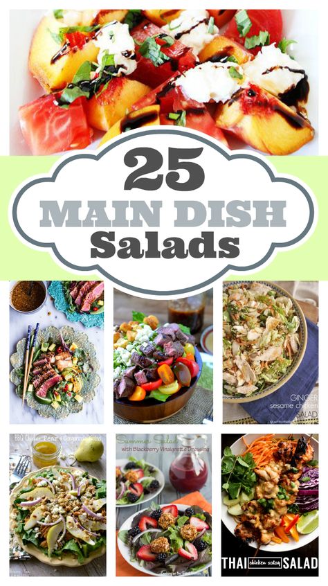 Great ideas to add to the summer meal planning rotation - 25 Main Dish Salads via Your Homebased Mom Tummy Yummy, Paleo Lunch, Eat Salad, Main Dish Salads, Dinner Salads, Salad Bar, Summer Dinner, Summer Salads, Delicious Salads