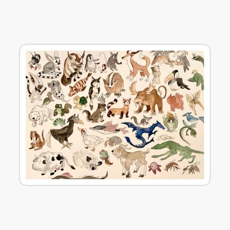 "Avatar Animals print in watercolor, Avatar the Last Airbender show, Appa, Momo, turtle duck" Poster by bearalpha | Redbubble Legend Of Korra Naga, Goblincore Home, Avatar Party, Turtle Duck, Flying Bison, Avatar Animals, Character Prints, Cottage Core Home, Baby Nursery Inspiration