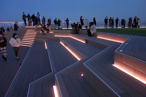 Lighting Landscape Architecture, Park Lighting Design, Urban Lighting Design, Amphitheater Architecture, Sky Terrace, Bridges Architecture, Park Lighting, Rainscreen Cladding, Art Deco Design Graphics