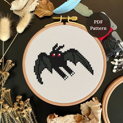 Mothman - Cross Stitch Digital Pattern - Instant PDF Download - North American Cryptid - Small Beginner - patch keychain