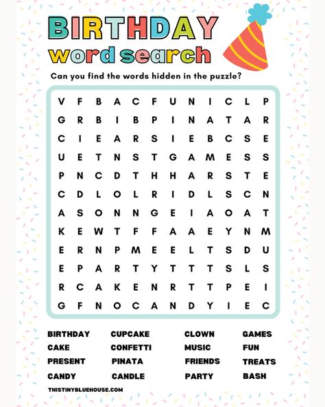 Birthday Party Games For Age 11, Birthday Party Games Printable, Birthday Worksheets For Kids, Excersise For Kids, Party Games For Kids Indoor, Wordsearches For Kids, Birthday Worksheet, Birthday Word Search, Happy Birthday Games