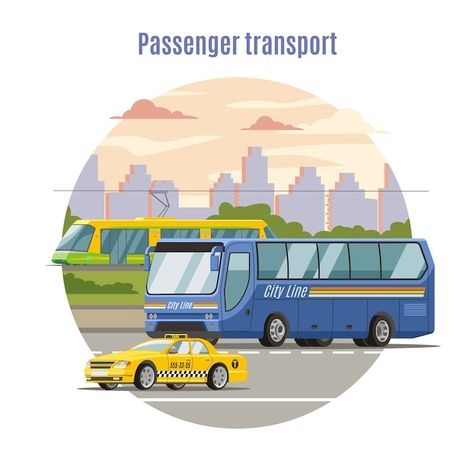 Urban public passenger vehicles template | Free Vector #Freepik #freevector #vehicle #electric-bus #bus #car Public Transport Illustration, Public Transportation Design, Transport Illustration, Bus Cartoon, Taxi Car, Car Advertising Design, Bus Interior, City Vehicles, Vector Icons Illustration