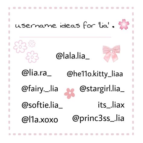 Cute Girly Usernames, Hello Kitty Usernames Ideas, Instergram Usernames, Cute Hello Kitty Usernames, Hello Kitty Username Ideas Tiktok, Aesthetic Names For Twitter, Melody Username Ideas, Pink Aesthetic Usernames, Coquette Usernames For Tiktok