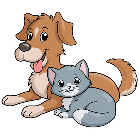 Cat Dog Cartoon, Cat And Dog Tattoo, Cat And Dog Drawing, Dog Drawing Tutorial, Draw A Cat, Dog Cat Pictures, Dog Outline, Cat Drawing Tutorial, Cats Art Drawing