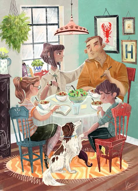 Family Time Illustration, Family Dinner Illustration, Cute Family Illustration, Family Drawing Illustration, Dinner Illustration, Interracial Art, Comic Book Layout, Family Drawing, Children's Illustration