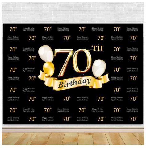 A great backdrop for pictures Happy 75th Birthday Decorations, Black And Gold 75th Birthday Ideas, 70th Birthday Black And Gold, 75th Birthday Invitations Man, 70th Birthday Party Decorations, 75th Birthday Party Decorations, Homemade Birthday Decorations, Black And Gold 50th Birthday Backdrop, 75th Birthday Decorations