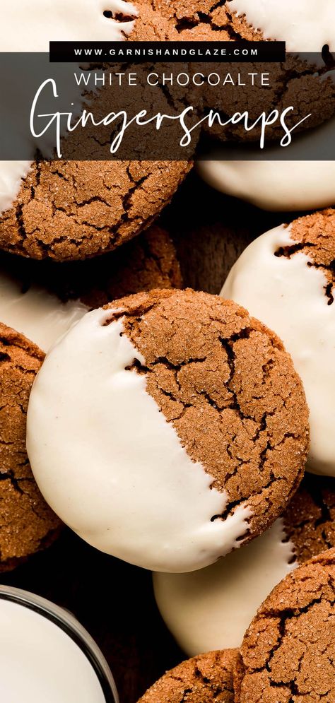 Gingersnaps half coated in white chocolate on a wood surface with a glass of milk. Dipped Gingersnaps, Stove Top Candied Yams, Christmas Dessert Platter, Steak Kabobs, 2024 Recipes, Dessert Platter, Chocolate Crinkle Cookies, Chocolate Crinkles, Chocolate Cream Cheese