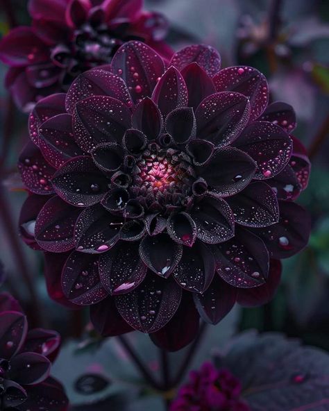 Shades Of Dark Purple, Dark Purple Flowers, Gothic Flowers, Purple Dahlia, Goth Garden, Gothic Garden, Black Garden, Flowers Petals, Unusual Flowers