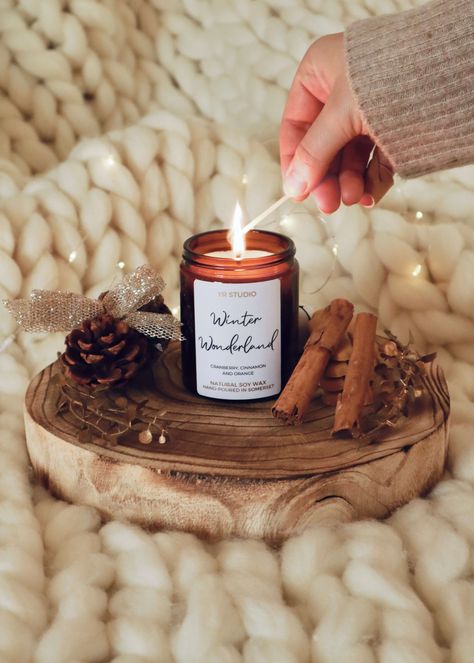 "Winter Wonderland" Soy Candle Winter markets are returning, and we are excited for all the festivities surrounding them and delicious treats such as pipping hot donuts and mulled wine. Our "Winter Wonderland" candle is a mirage of icy cold air, zesty oranges and warming spices, it truly encapsulates the magical atmosphere of Winter & Christmas. Scent Notes Spicy notes of cinnamon & clove with fruity top notes of orange and tangerine. YR Studio Christmas Candle Collection 2021 Every year our Can Christmas Candle Photography Ideas, Workshop Branding, Christmas Product Photography, 30cl Candle, Christmas Notes, Festive Candle, Candle Photography Ideas, Cover Post, Cranberry Cinnamon