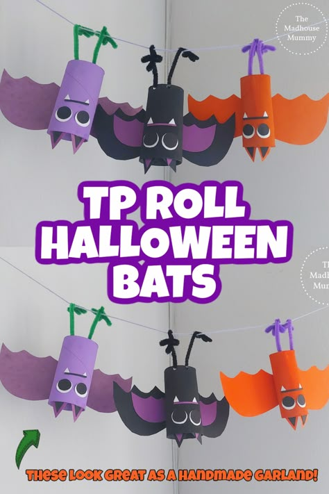 Halloween Crafts For Kids Toilet Roll, Halloween Crafts Toilet Roll, Toilet Paper Bats, Halloween Decor Crafts For Kids, Halloween Crafts For Kids Using Construction Paper, Halloween Toilet Paper Crafts, Halloween Loo Roll Crafts, Halloween Crafts Using Toilet Paper Roll, Diy Halloween Decorations Toilet Paper Roll