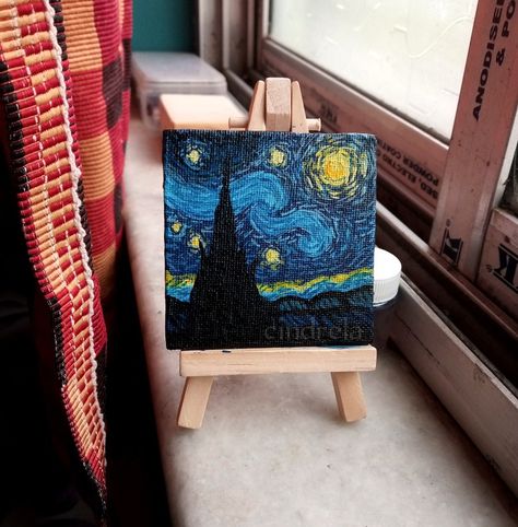 Starry Painting, Painting On Mini Canvas, Whimsical Art Journal, Starry Night Painting, Paintings Ideas, Sketching Ideas, Small Canvas Paintings, Starry Nights, Painting Canvases