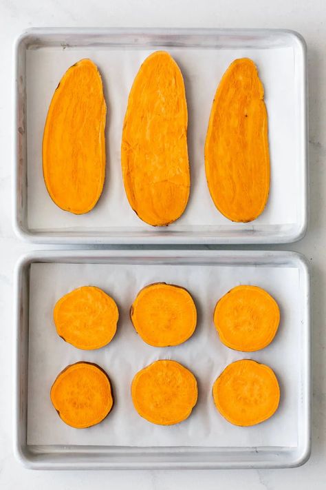 How To Make Sweet Potato Toast (Step-by-Step) | Downshiftology Baked Sweet Potato Slices, Raw Sweet Potato, Potato Toast, Healthy Toast, Sweet Potato Bread, Sweet Potato Slices, Sweet Potato Toast, Bread Alternatives, Whole 30 Breakfast