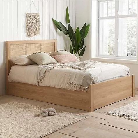 Wooden Ottoman Bed, Mom Bedroom, White Wooden Bed, Wooden Ottoman, Ottoman Bed Frame, Rattan Ottoman, Fabric Upholstered Bed, Oak Bed Frame, Airy Bedroom