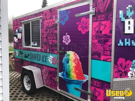 Snowcone Trailer Ideas, Concession Trailer Ideas, Shaved Ice Business, Shaved Ice Trailer, Trailer Wrap, Hawaiian Ice, Mermaid Party Food, Snow Cone Stand, Ice Truck