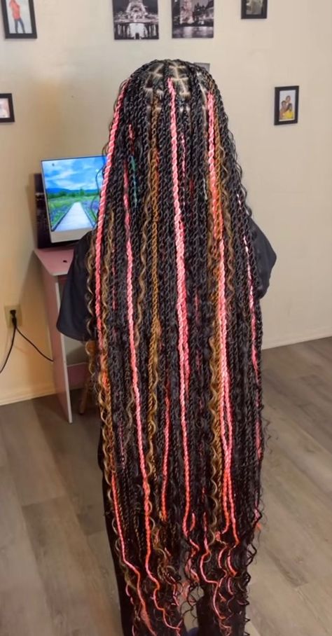 Hair Styles Color Braids, Peekaboo Hair Color Passion Twist, Twist Braids Hairstyles Colors, Valentines Day Loc Styles, 3 Color Braids, Island Boho Twist With Color, Black Girls Hairstyles Braids With Color, Cute Black Hairstyles Braids, Ankle Length Braids