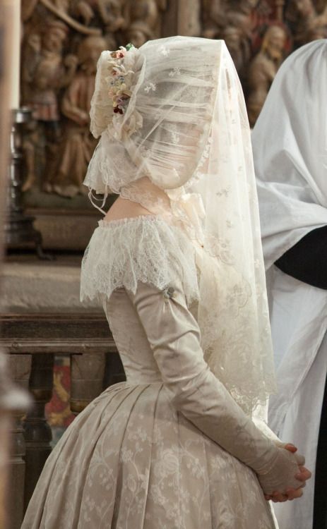 1800s Aesthetic, Jane Eyre 2011, Poke Bonnet, Fantasy Aesthetics, Period Films, Mia Wasikowska, Time Periods, Wedding Movies, Period Clothing