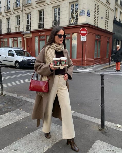 5 French-Girl Cold-Weather Outfits I'm Copying This Winter | Who What Wear UK Parisian Winter Outfits, French Girl Outfits, Parisian Winter, Denim Skirt Trend, Spain Outfit, Brown Outfits, Scarf Trends, Spain Fashion, Outerwear Trends