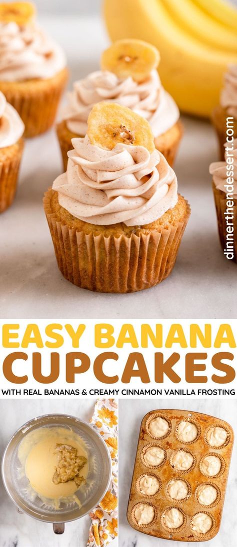 Banana Cupcakes Banana Pecan Cupcakes, Easy Banana Cupcake Recipe, Easy Banana Cupcake Recipe Cake Mixes, Banana Muffins With Icing, Cupcakes With Bananas, Moist Banana Cupcakes, Banana Nut Cupcakes Recipe, Cake Mix Banana Cupcakes, Mini Banana Cupcakes